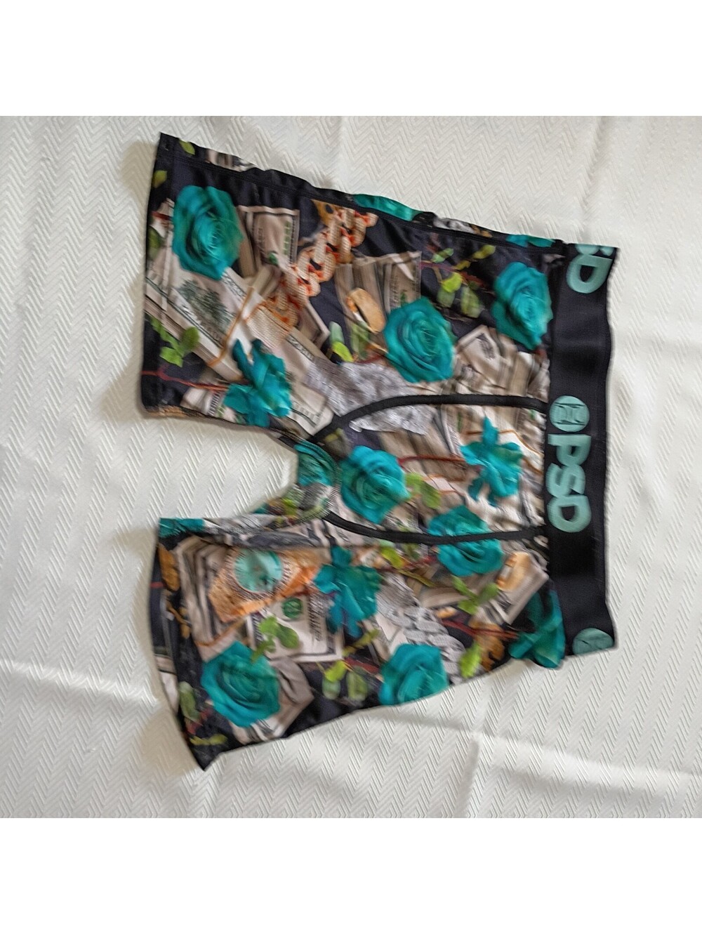 PSD Men's Boxer Briefs with Blue Roses and Money Print